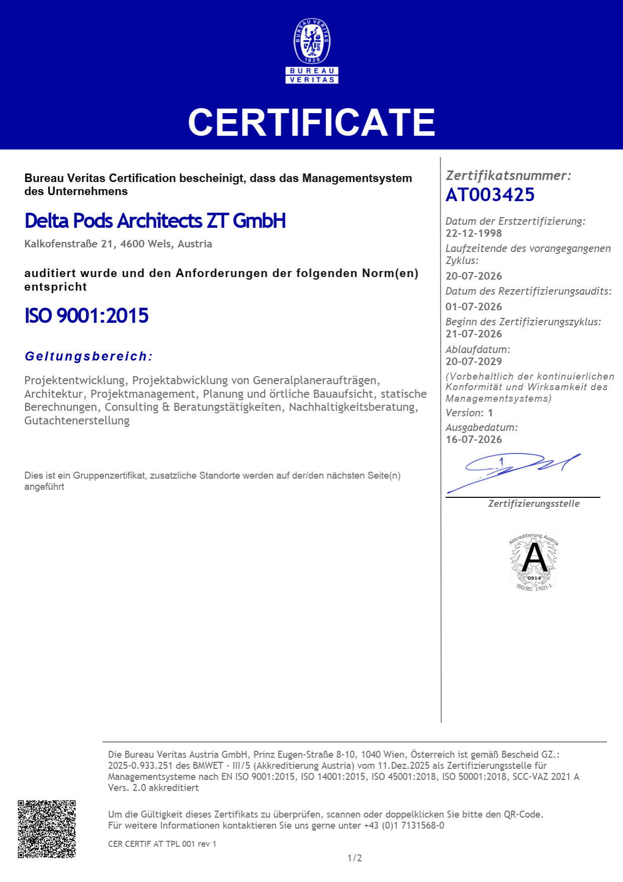 ISO 9001 Zertifikat AUT